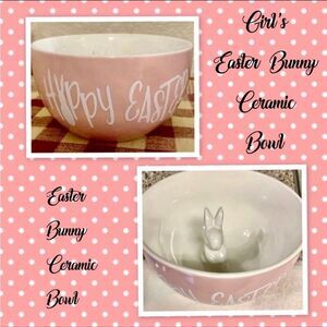 Easter Bunny Ceramic Bowl, Child Cereal Bowl, Girl Bunny Bowl